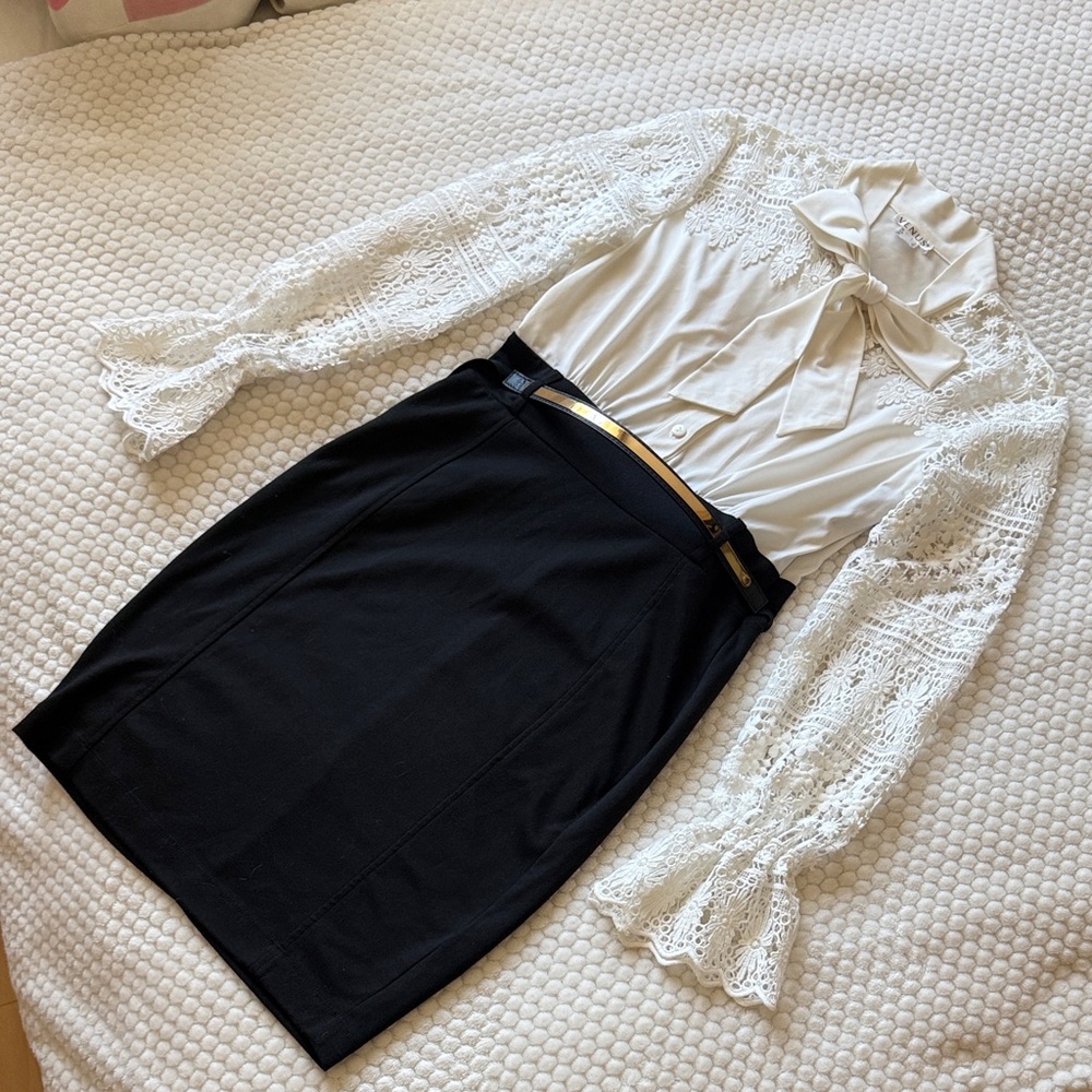 Elegant White Lace Lace Sleeve Dress